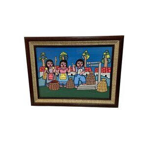 VTG Signed Francisca Huezo 2003 Folk Art Painting on Canvas and framed in Costa